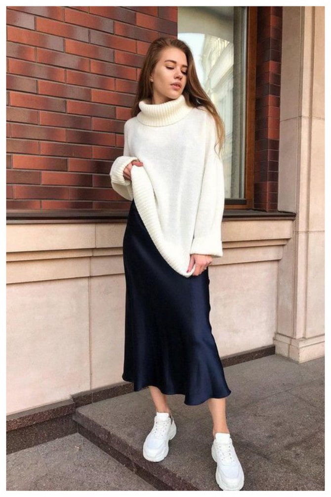 How to wear an oversized sweater with skirts: choosing the style of the skirt 7