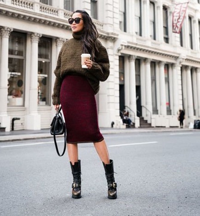 How to wear an oversized sweater with skirts: choosing the style of the skirt 10