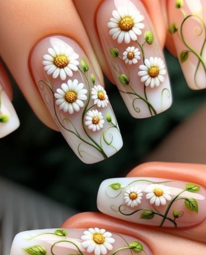 Summer manicure with daisies – fashion ideas with photos 8