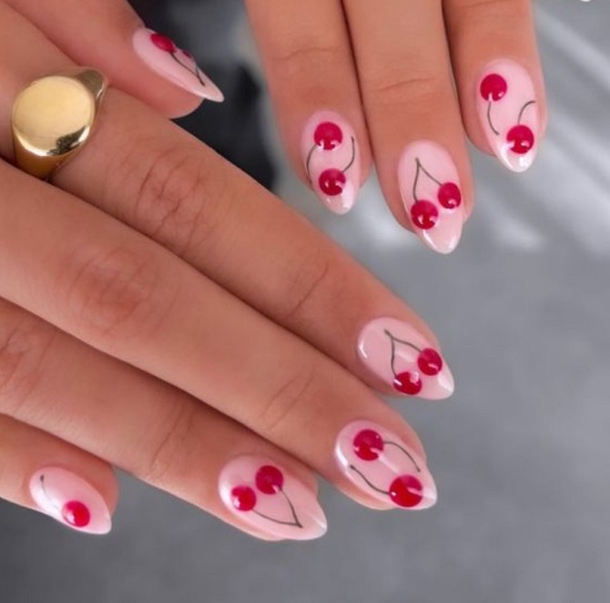 Manicure with cherries – fashionable nail design ideas 13