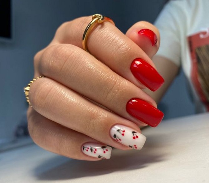 Manicure with cherries – fashionable nail design ideas 3
