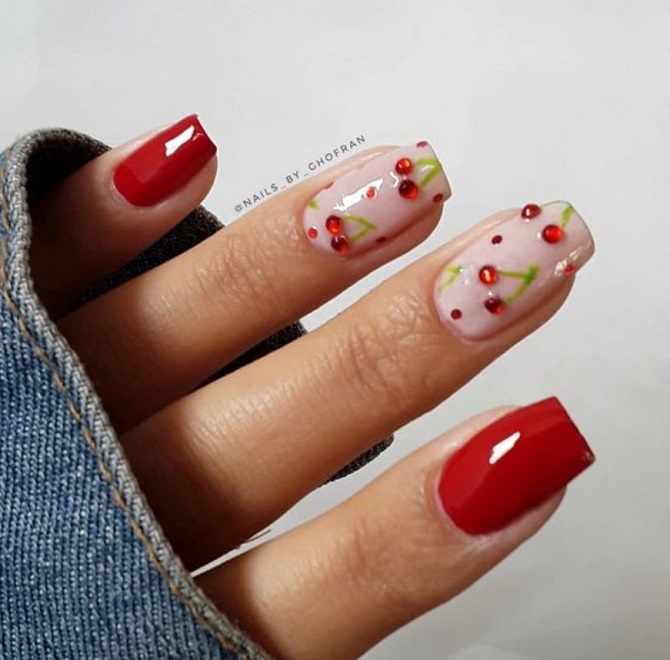 Manicure with cherries – fashionable nail design ideas 10