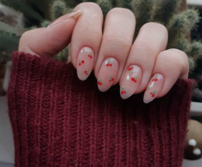Manicure with cherries – fashionable nail design ideas 11