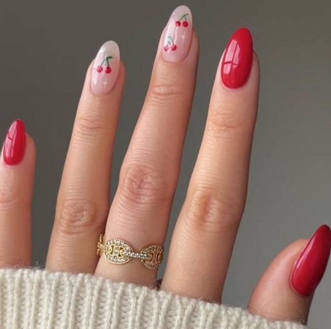 Manicure with cherries – fashionable nail design ideas 1