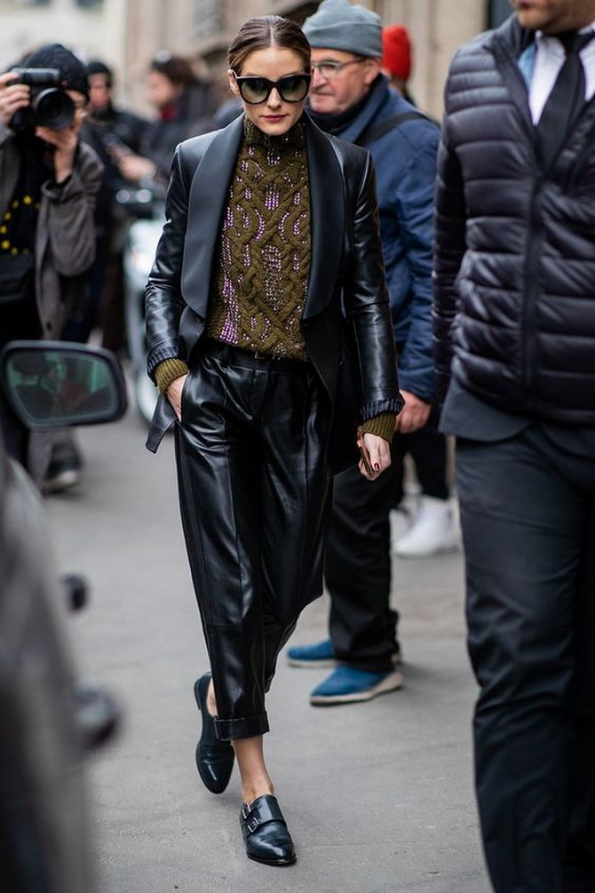 Looks with leather pants: from classic to casual 17