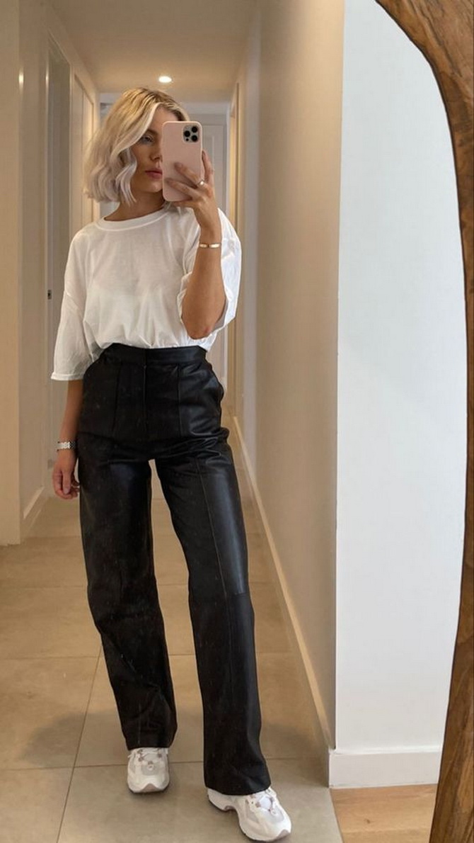 Looks with leather pants: from classic to casual 3