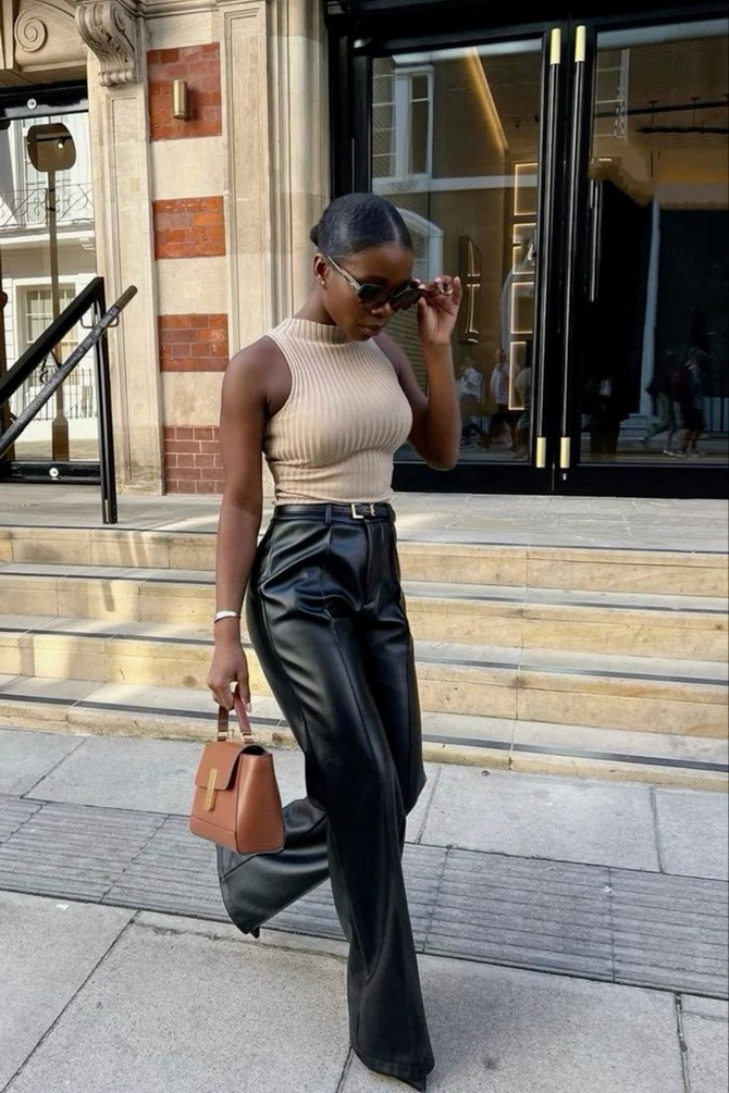 Looks with leather pants: from classic to casual 5