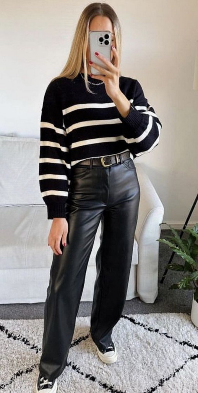 Looks with leather pants: from classic to casual 8