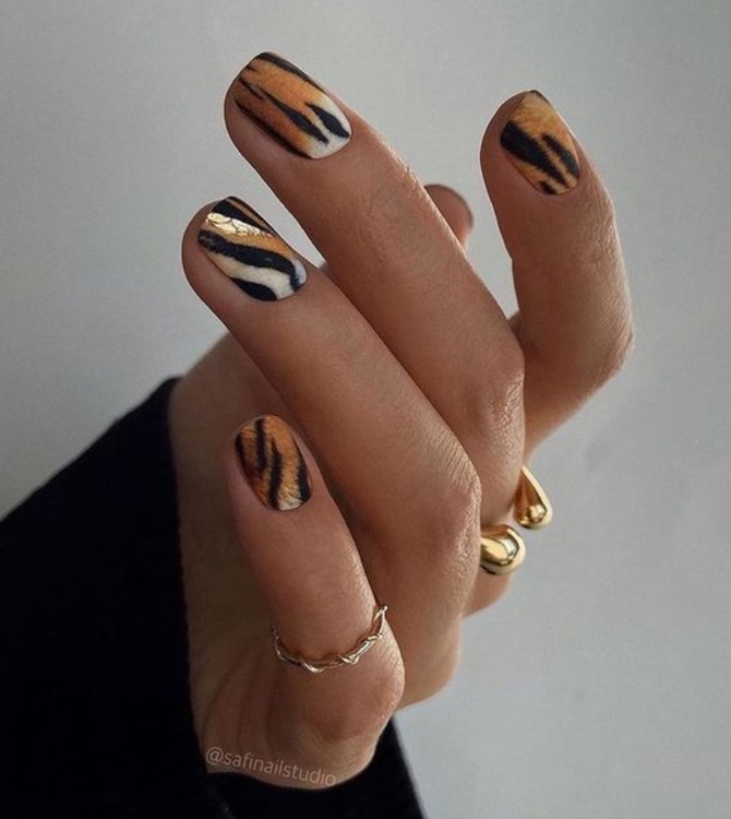 Tiger-Maniküre: modische Nageldesign-Ideen mit Fotos 9