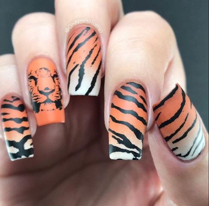 Tiger-Maniküre: modische Nageldesign-Ideen mit Fotos 11