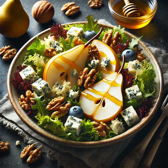 Autumn salad with pear and blue cheese 1