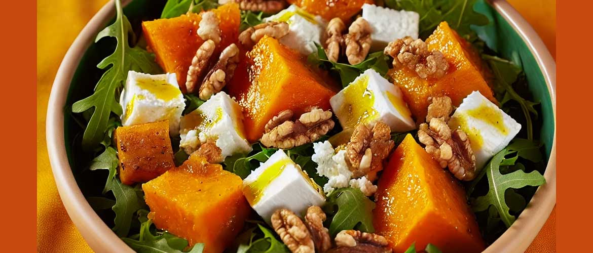 Autumn salad with pumpkin and goat cheese