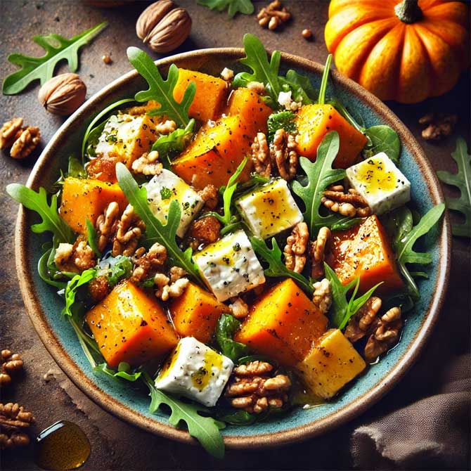 Autumn salad with pumpkin and goat cheese 1