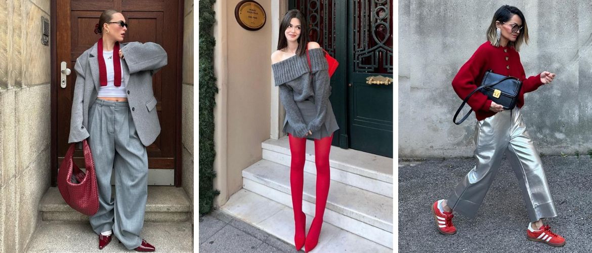 Red and Gray in Looks: Fashionable Duets for the Cold Season