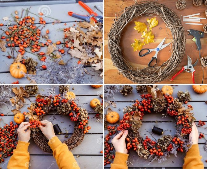 DIY Herbstkranz an der Tür: Meisterkurs zum Erstellen einer originellen Dekoration 2