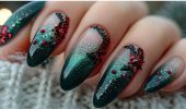 Green New Year’s manicure 2025 for nails of different shapes and lengths