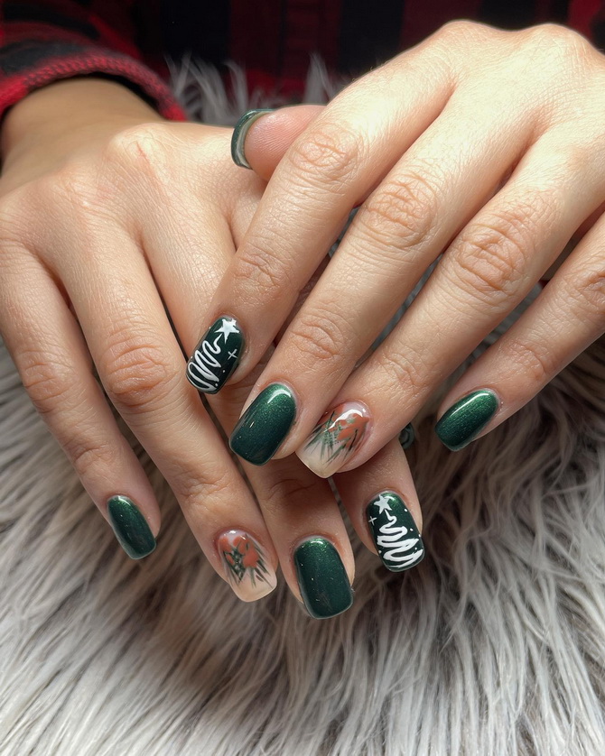 Green New Year’s manicure 2025 for nails of different shapes and lengths 14