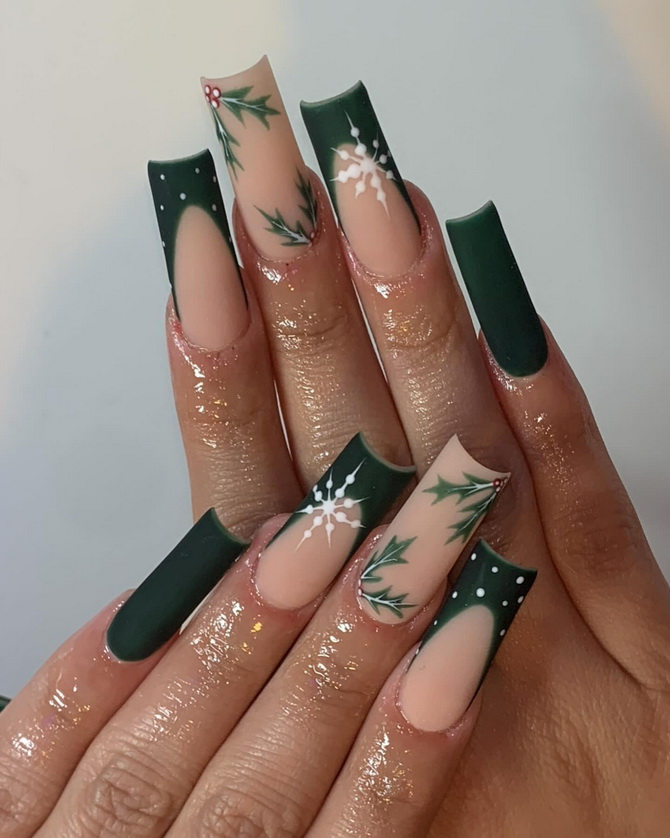 Green New Year’s manicure 2025 for nails of different shapes and lengths 13