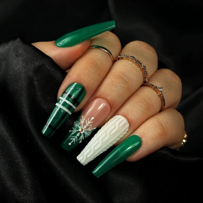 Green New Year’s manicure 2025 for nails of different shapes and lengths 19