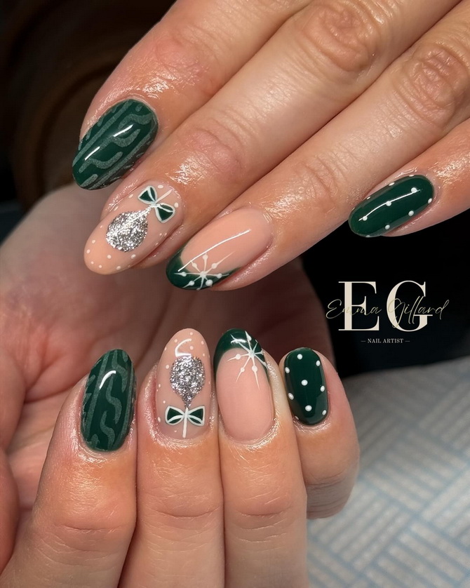 Green New Year’s manicure 2025 for nails of different shapes and lengths 4