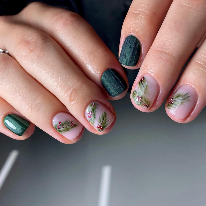 Green New Year’s manicure 2025 for nails of different shapes and lengths 23