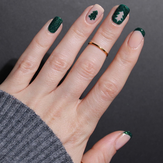 Green New Year’s manicure 2025 for nails of different shapes and lengths 24