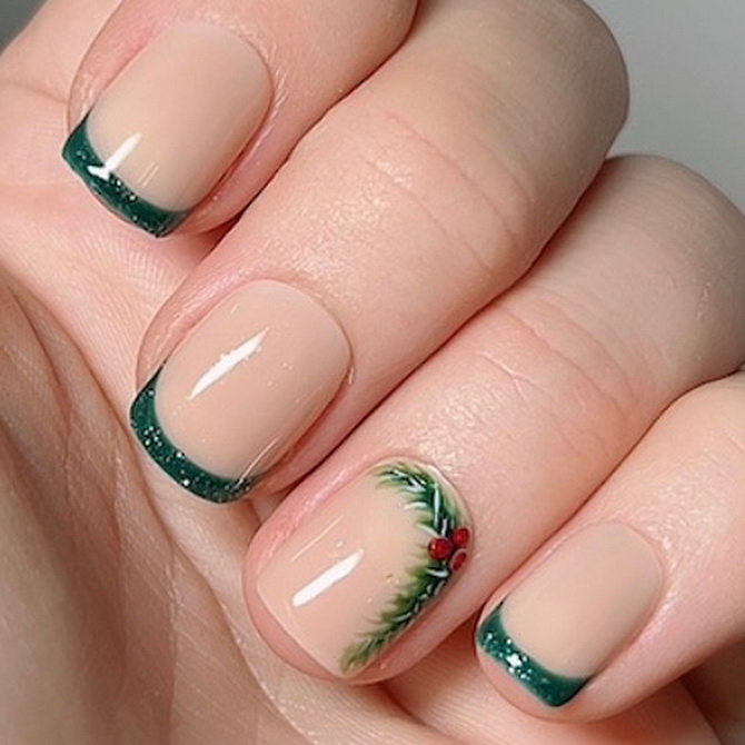 Green New Year’s manicure 2025 for nails of different shapes and lengths 25