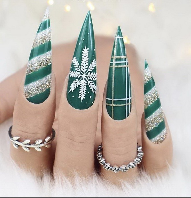 Green New Year’s manicure 2025 for nails of different shapes and lengths 29