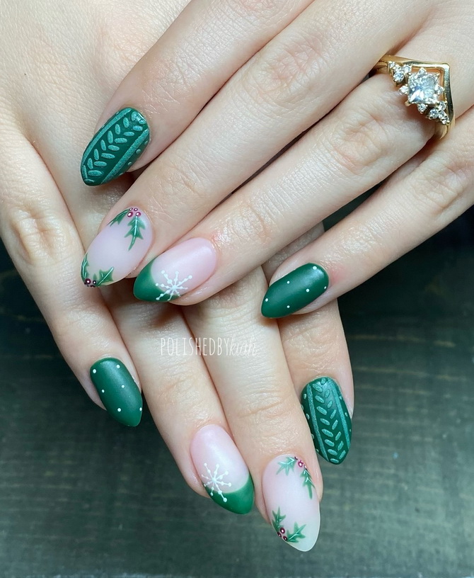 Green New Year’s manicure 2025 for nails of different shapes and lengths 6