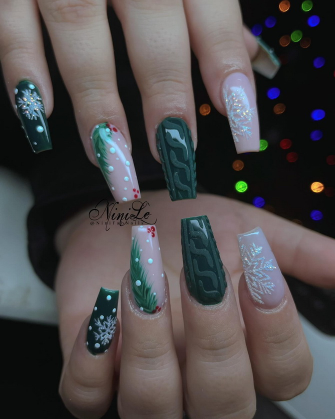 Green New Year’s manicure 2025 for nails of different shapes and lengths 10