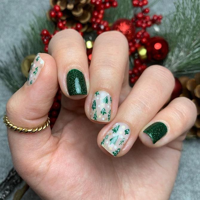 Green New Year’s manicure 2025 for nails of different shapes and lengths 12