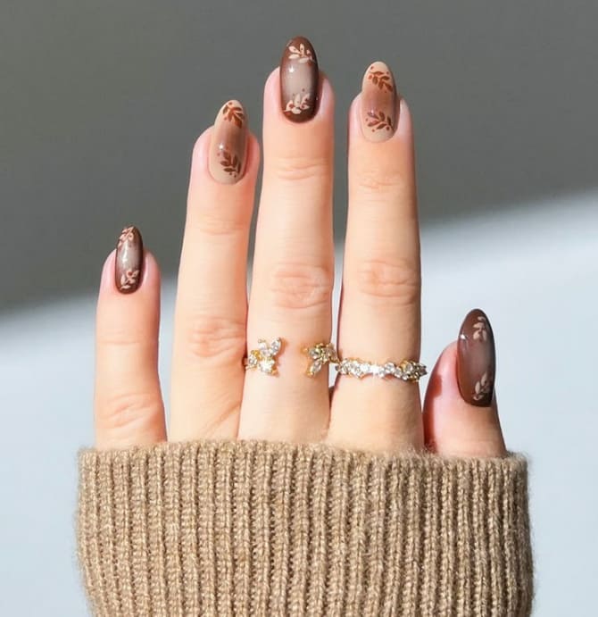 Manicure in the trendy shade Mocha Mousse: the main color of 2025 27