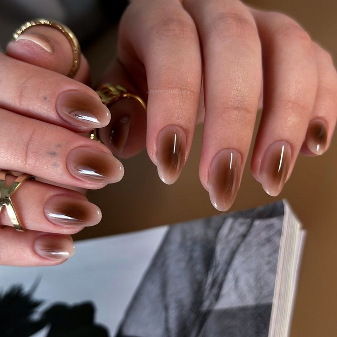 Manicure in the trendy shade Mocha Mousse: the main color of 2025 28