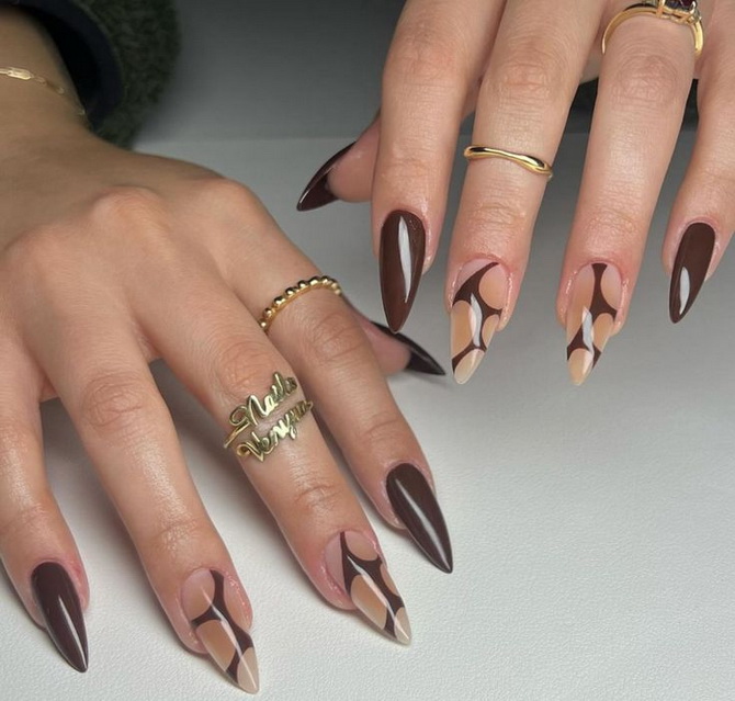 Manicure in the trendy shade Mocha Mousse: the main color of 2025 19