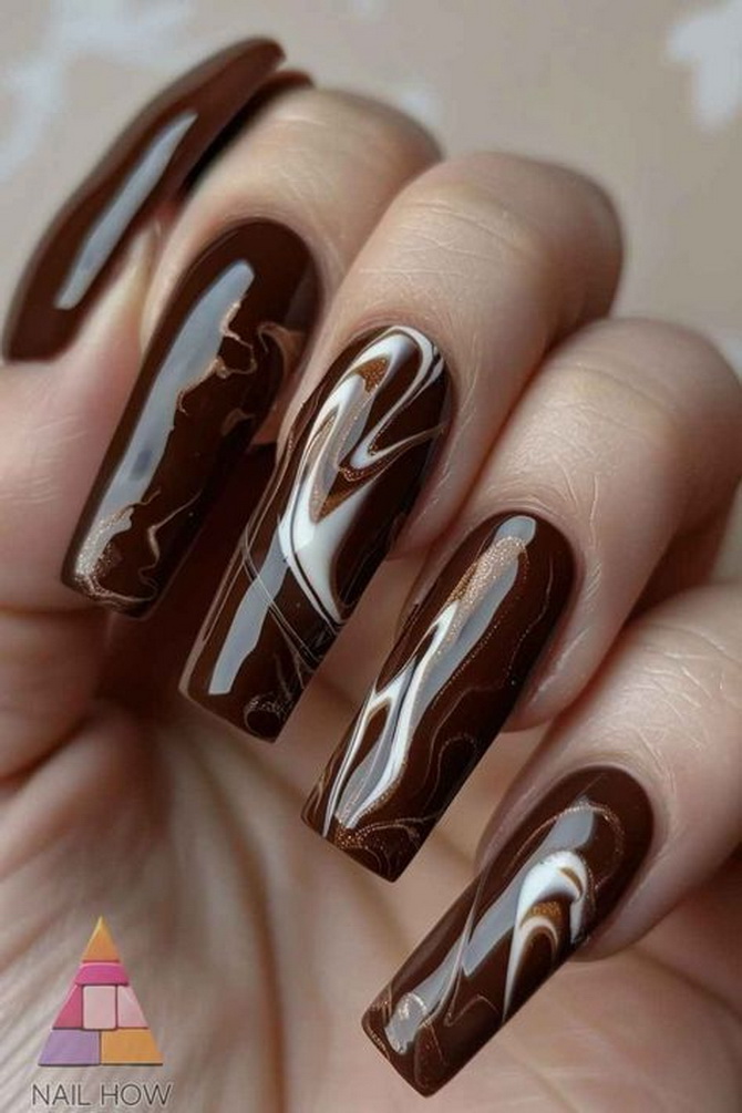 Manicure in the trendy shade Mocha Mousse: the main color of 2025 20