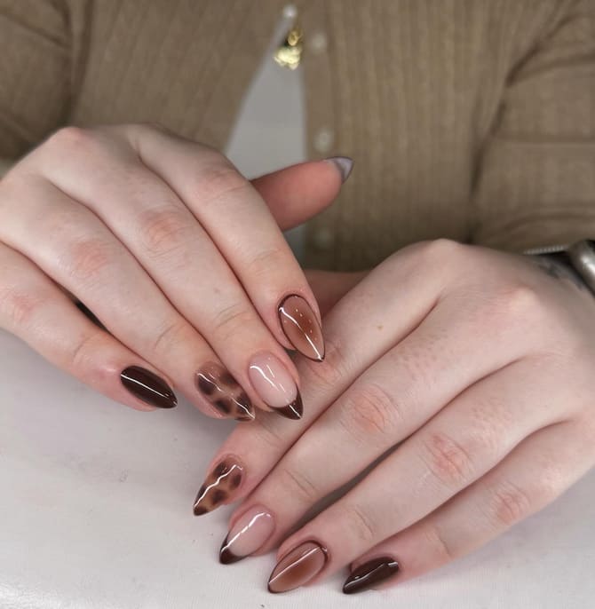 Manicure in the trendy shade Mocha Mousse: the main color of 2025 31