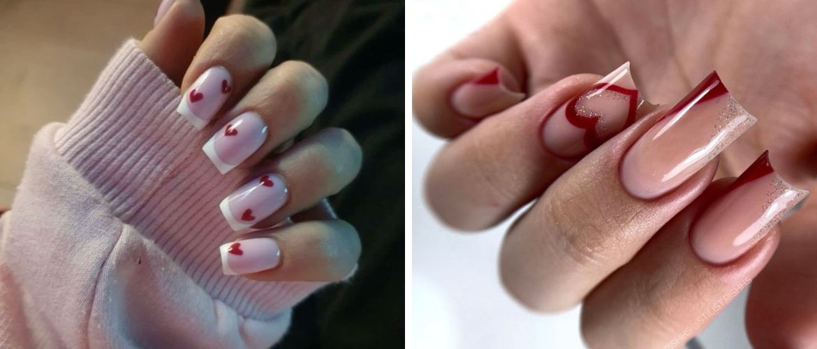 French manicure for Valentine’s Day: new ideas for French manicure in romantic motifs