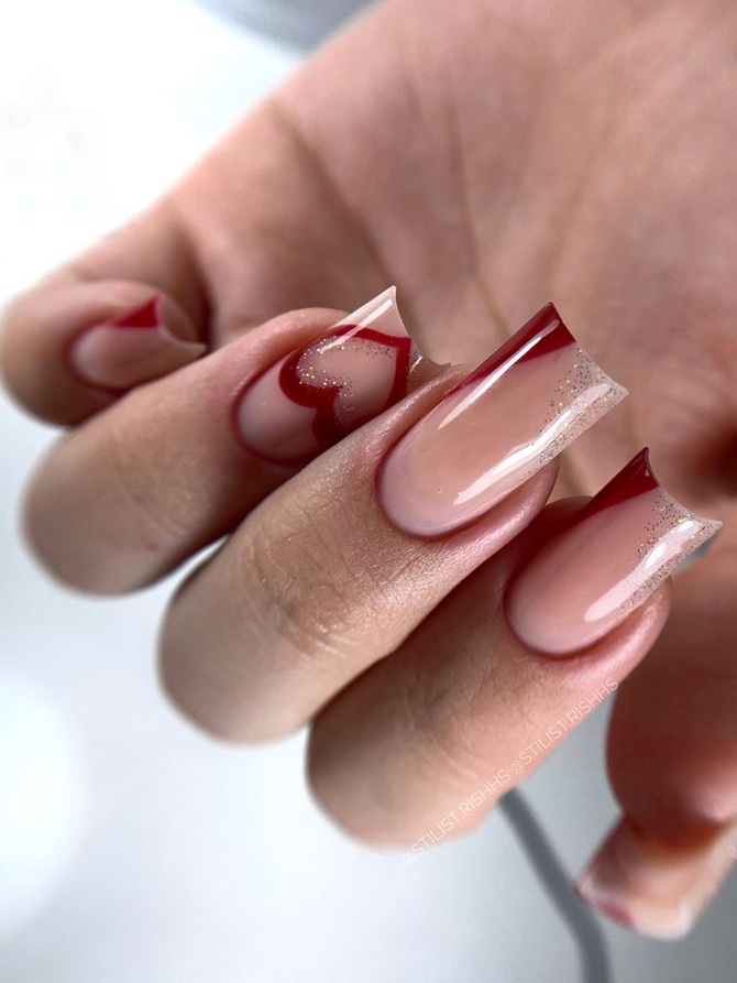 French manicure for Valentine’s Day: new ideas for French manicure in romantic motifs 7