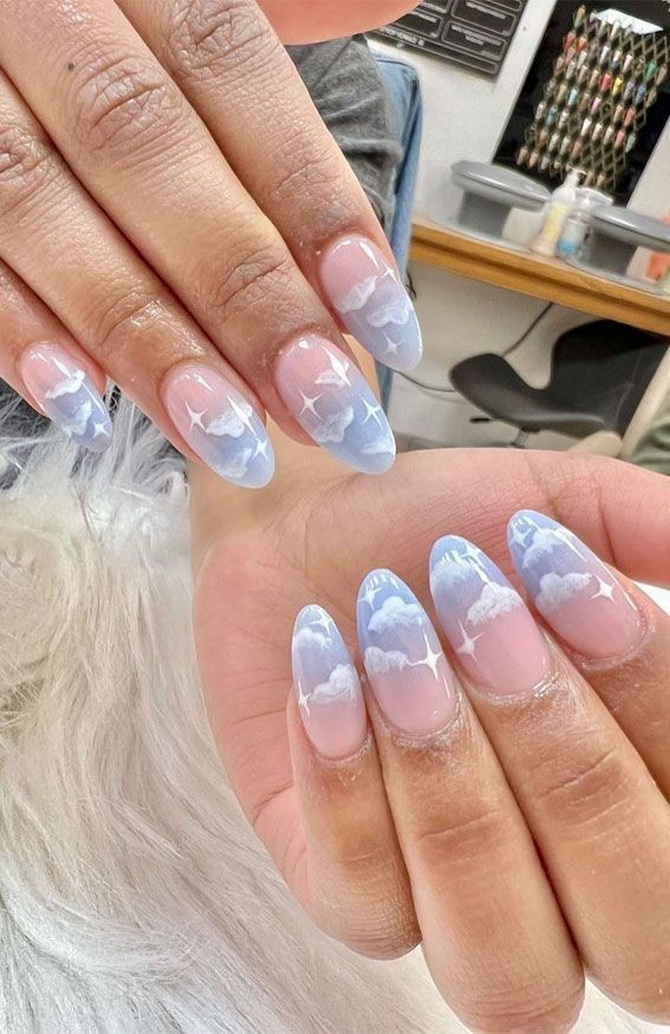 Cloud manicure: the magic of the sky on your nails 25
