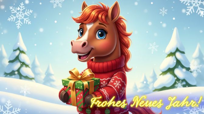 Symbol des Jahres 2026: Neujahrsbilder und Grußkarten mit einem Pferd 13