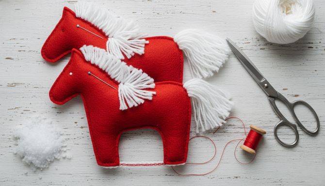 Символ 2026 года своими руками: новогодняя поделка лошадка из фетра 8