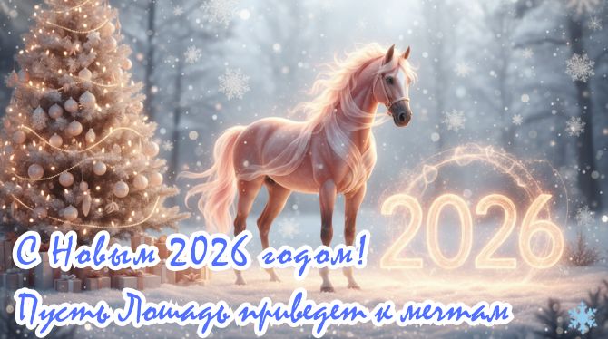 Символ 2026 года: новогодние картинки и  открытки с лошадью 1