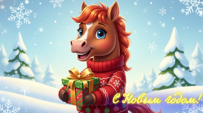 Символ 2026 года: новогодние картинки и  открытки с лошадью 13