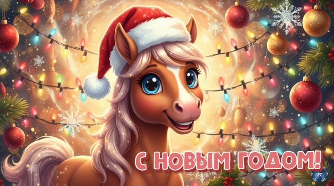 Символ 2026 года: новогодние картинки и  открытки с лошадью 14