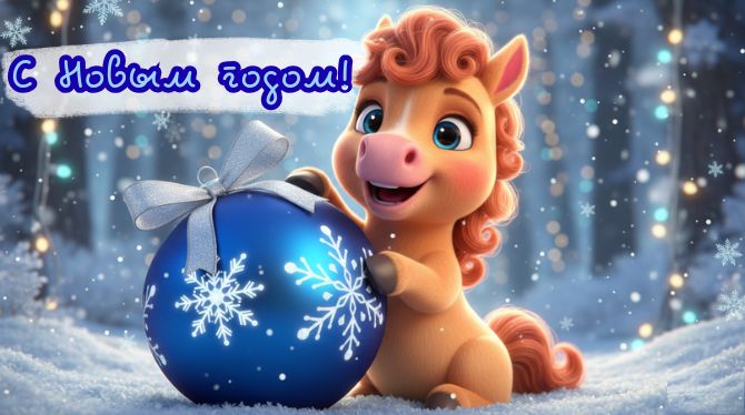 Символ 2026 года: новогодние картинки и  открытки с лошадью 16