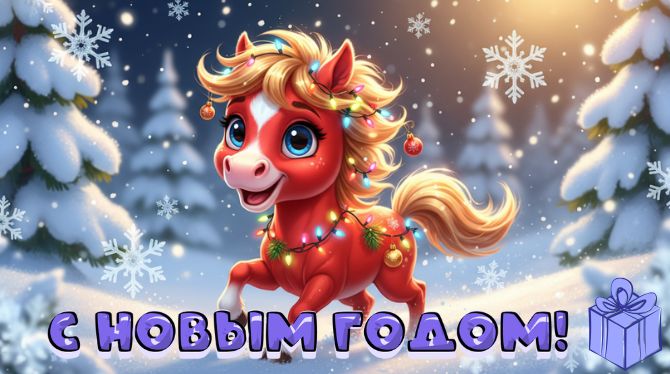 Символ 2026 года: новогодние картинки и  открытки с лошадью 17