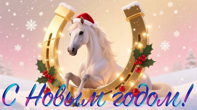 Символ 2026 года: новогодние картинки и  открытки с лошадью 18