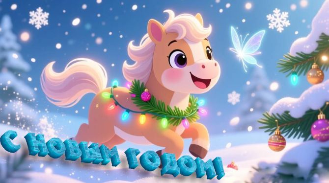 Символ 2026 года: новогодние картинки и  открытки с лошадью 19