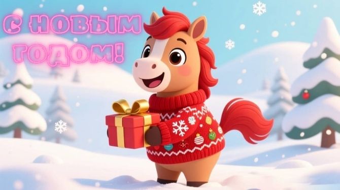 Символ 2026 года: новогодние картинки и  открытки с лошадью 20