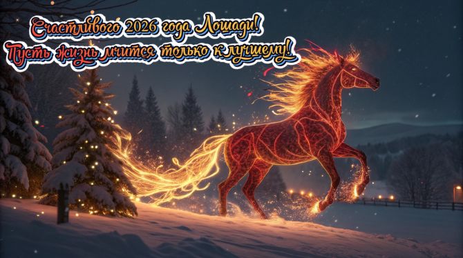 Символ 2026 года: новогодние картинки и  открытки с лошадью 8